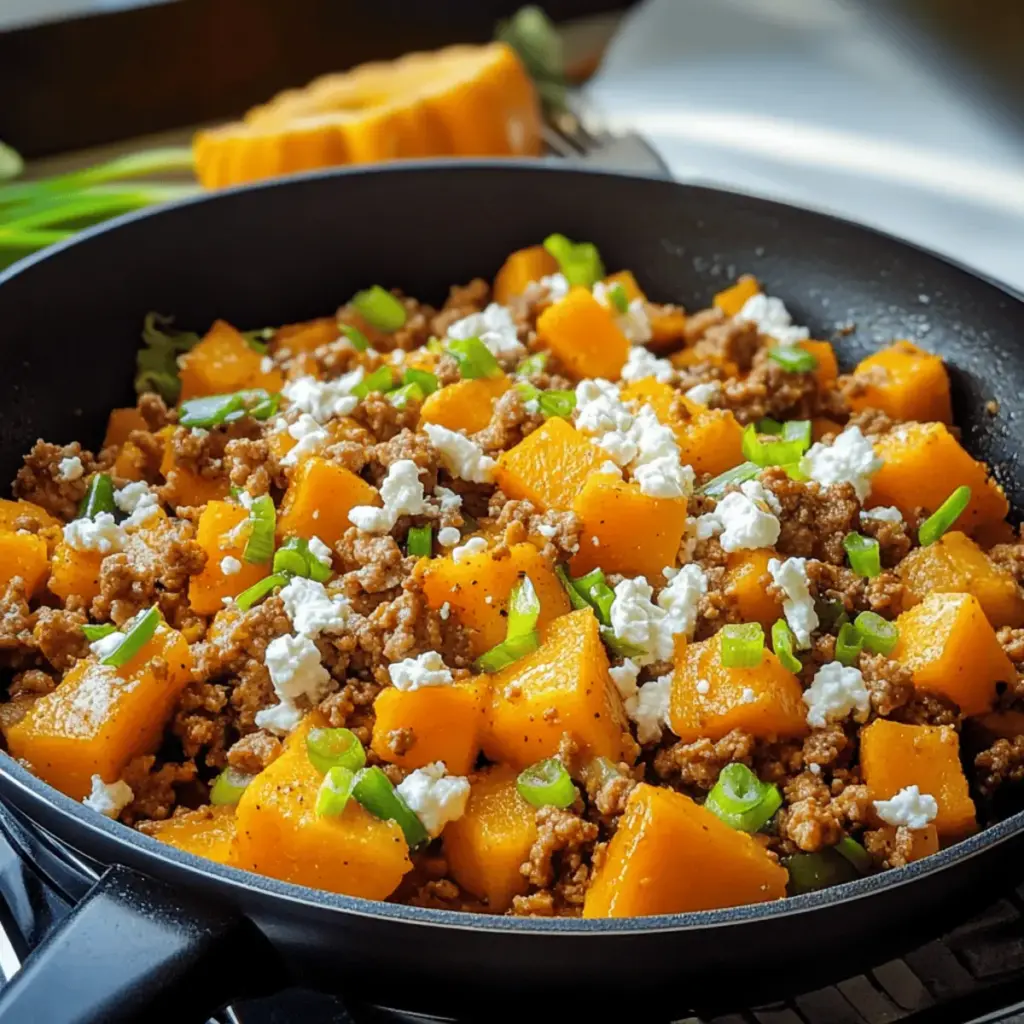 Kürbis-Hackfleisch-Pfanne mit Feta