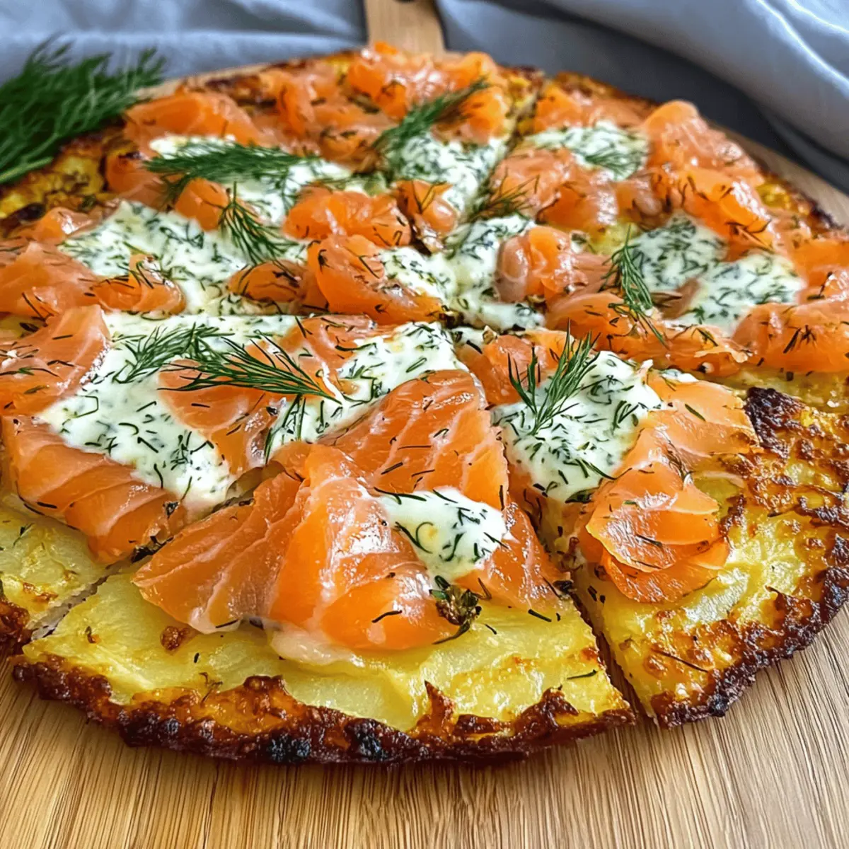 Kartoffelpizza mit geräuchertem Lachs