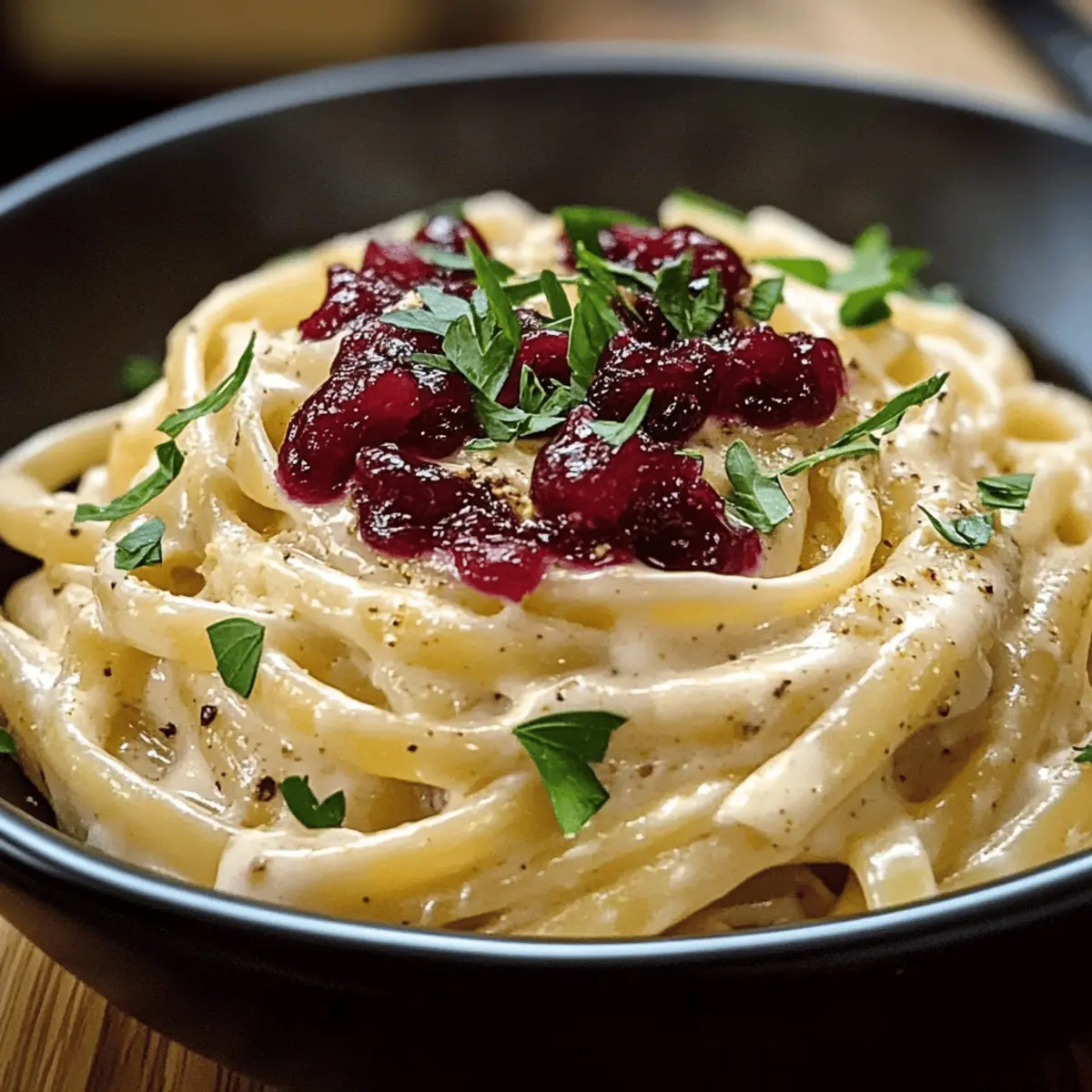 Brie Pasta Preiselbeeren Kompott