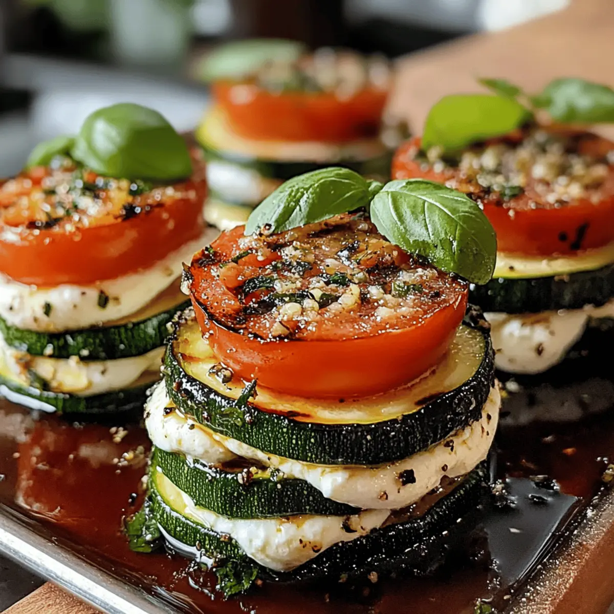 Gegrillte Zucchini Caprese Stapel