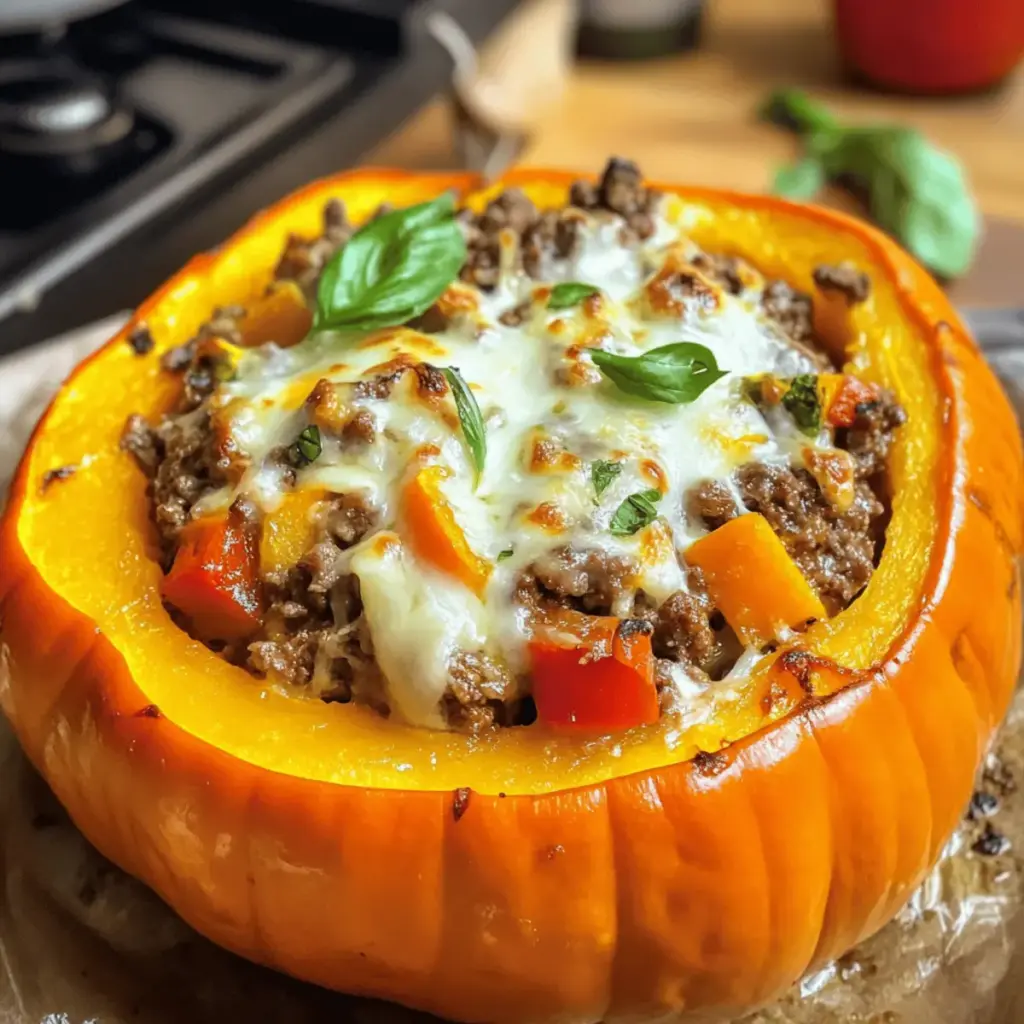 Stuffed pumpkin with ground meat and mozzarella