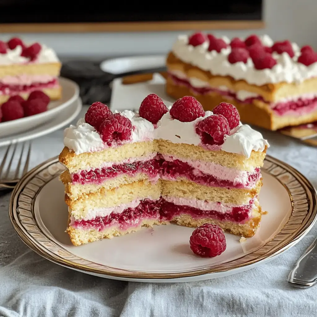 Butterkekskuchen mit Himbeeren und Pudding