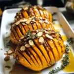 Hasselback Butternut-Kürbis mit Honig und Mandeln
