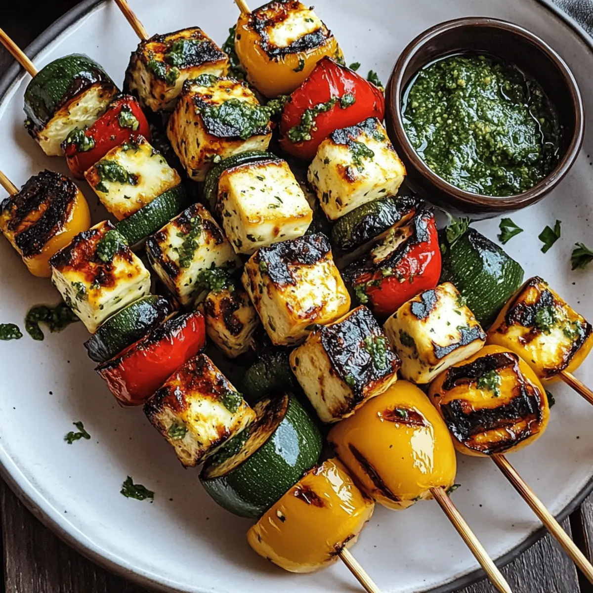 Grilled vegetable skewers with halloumi and chimichurri entdecken