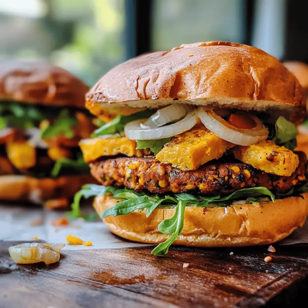 Kürbis-Zwiebel-Burger-Brötchen und Kürbis-Linsen-Patties