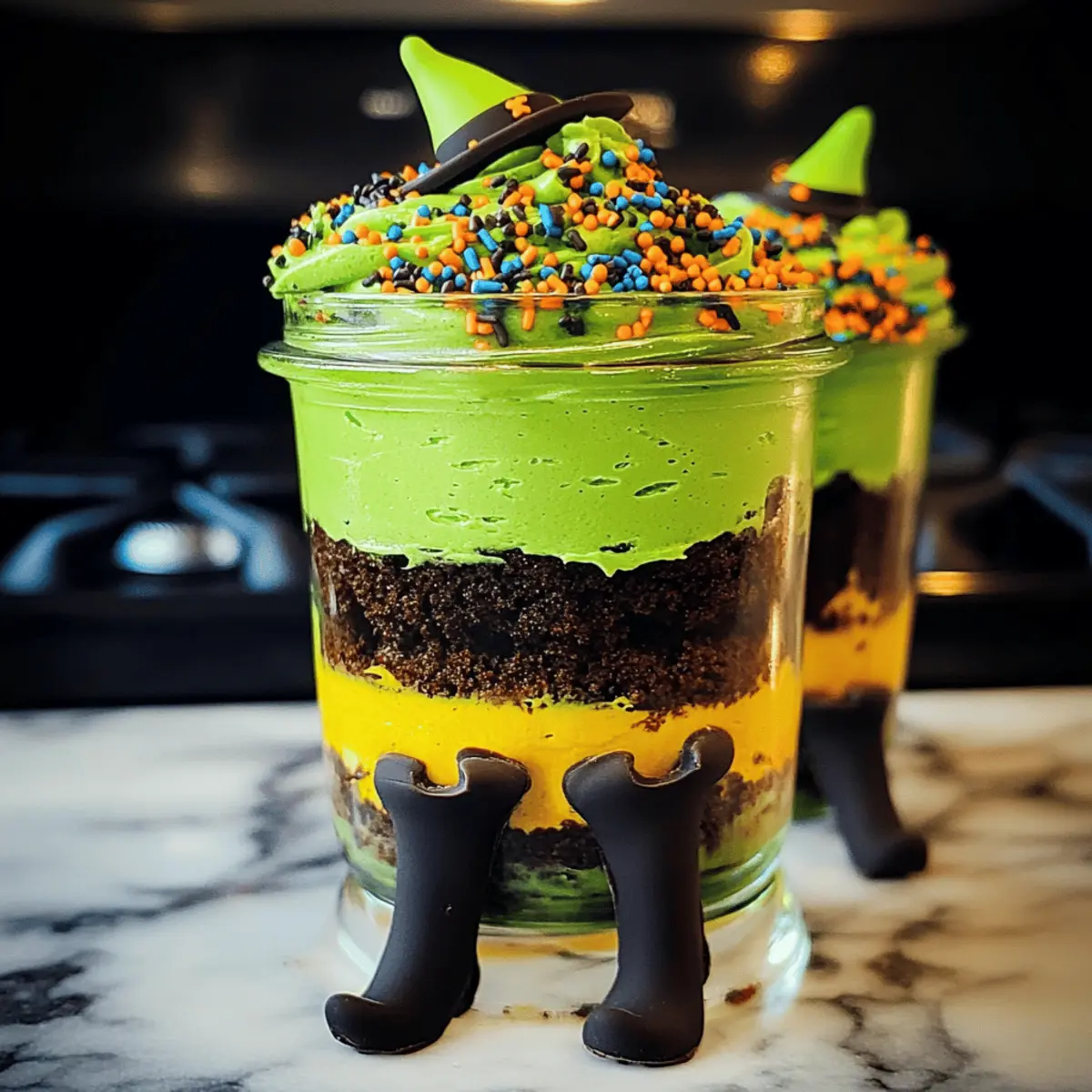 Hexenbrühe Halloween-Kuchen-Gläser