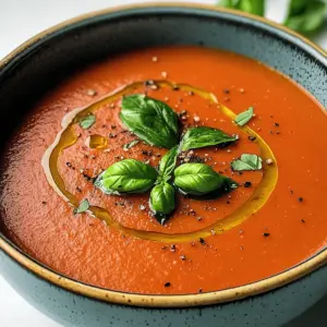 Delicious tomato soup with basil