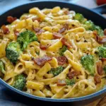 Creamy pasta pan with broccoli and bacon