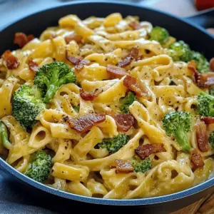 Creamy pasta pan with broccoli and bacon