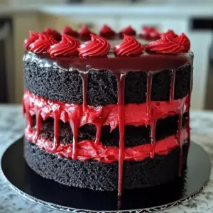 Halloween cake – black round cake with red decoration