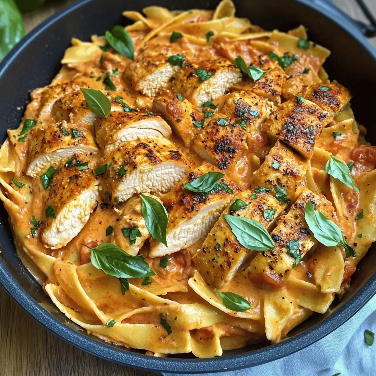 Heirate mich Pastapfanne mit gebratenem Hähnchen