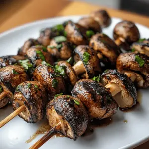 Grilled marinated mushroom skewers