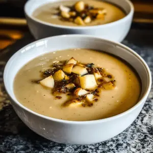 Creamy chestnut soup with fine caramelized apple