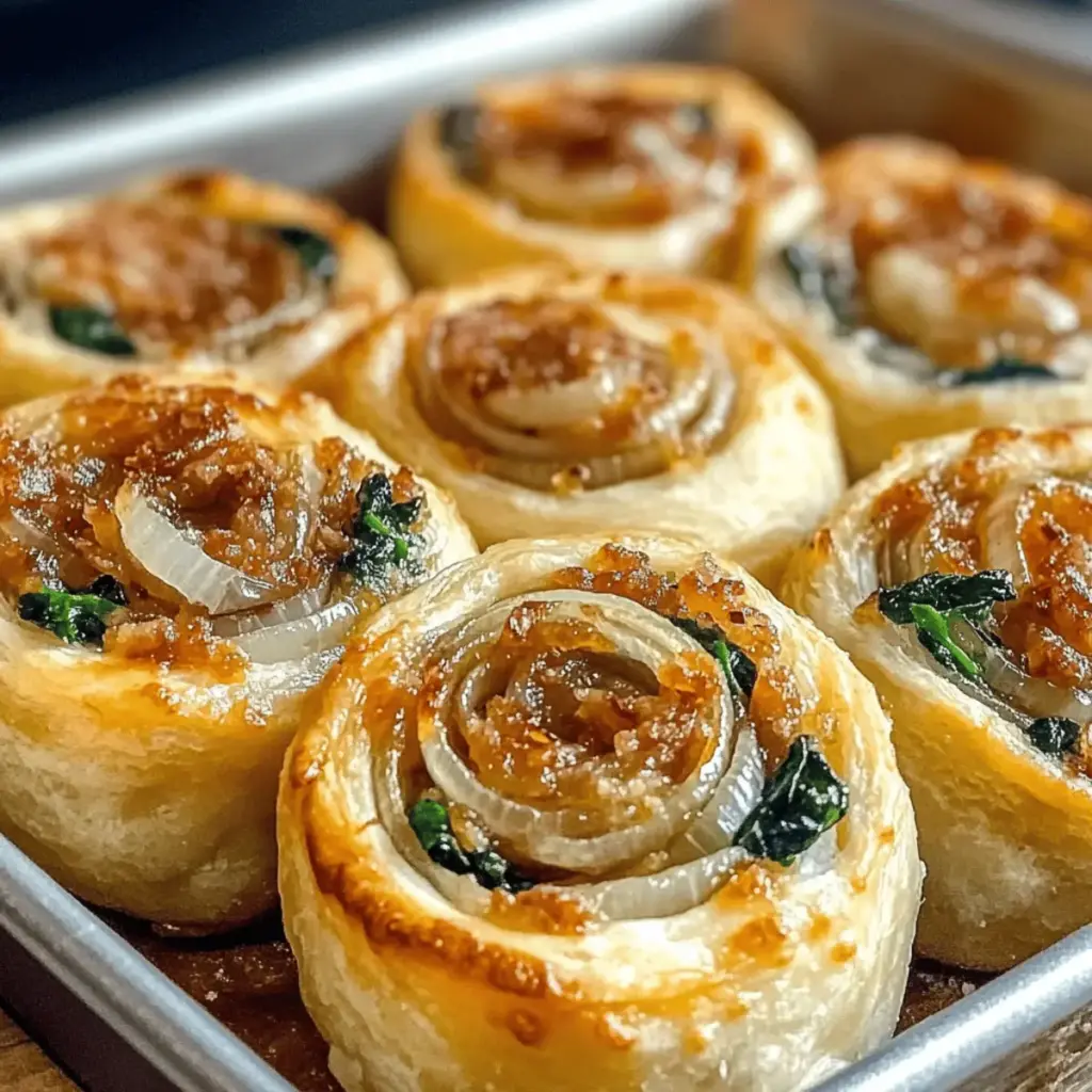 Vegane karamellisierte Zwiebel- und Spinat-Pizza-Rollen