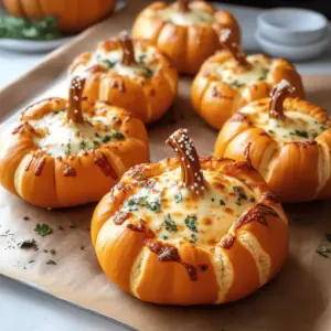 Einfache mit Pizza gefüllte Kürbisse für das Halloween-Dinner