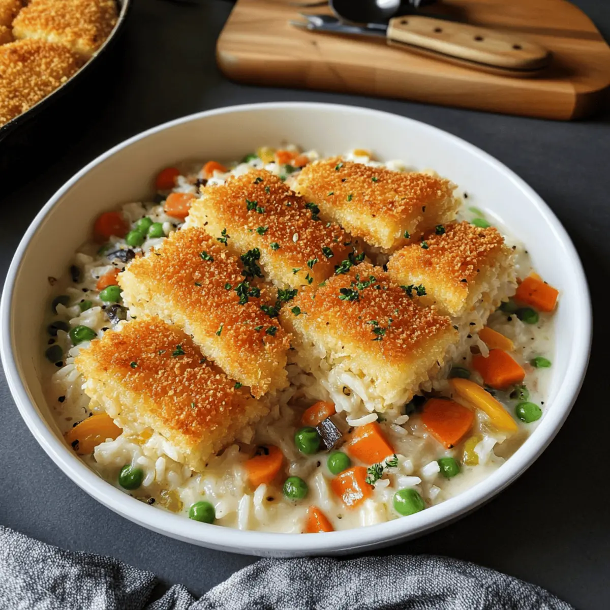 Fischstäbchen-Auflauf mit Reis und Gemüse