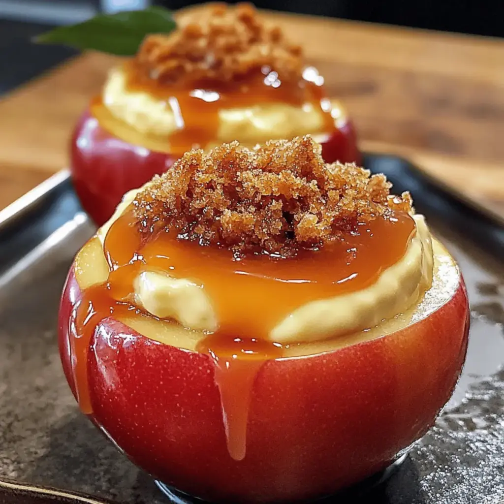 Mit Käsekuchen gefüllte Äpfel