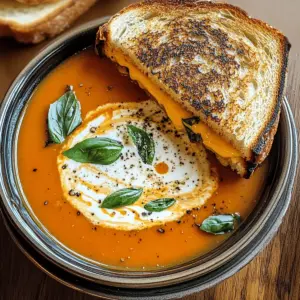 Roasted tomato soup and grilled cheese sandwich