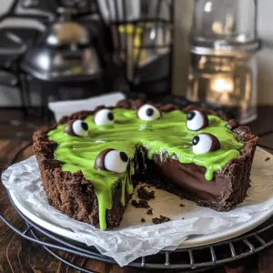 Cremige Halloween-Schokoladentarte mit Schleimmonstern