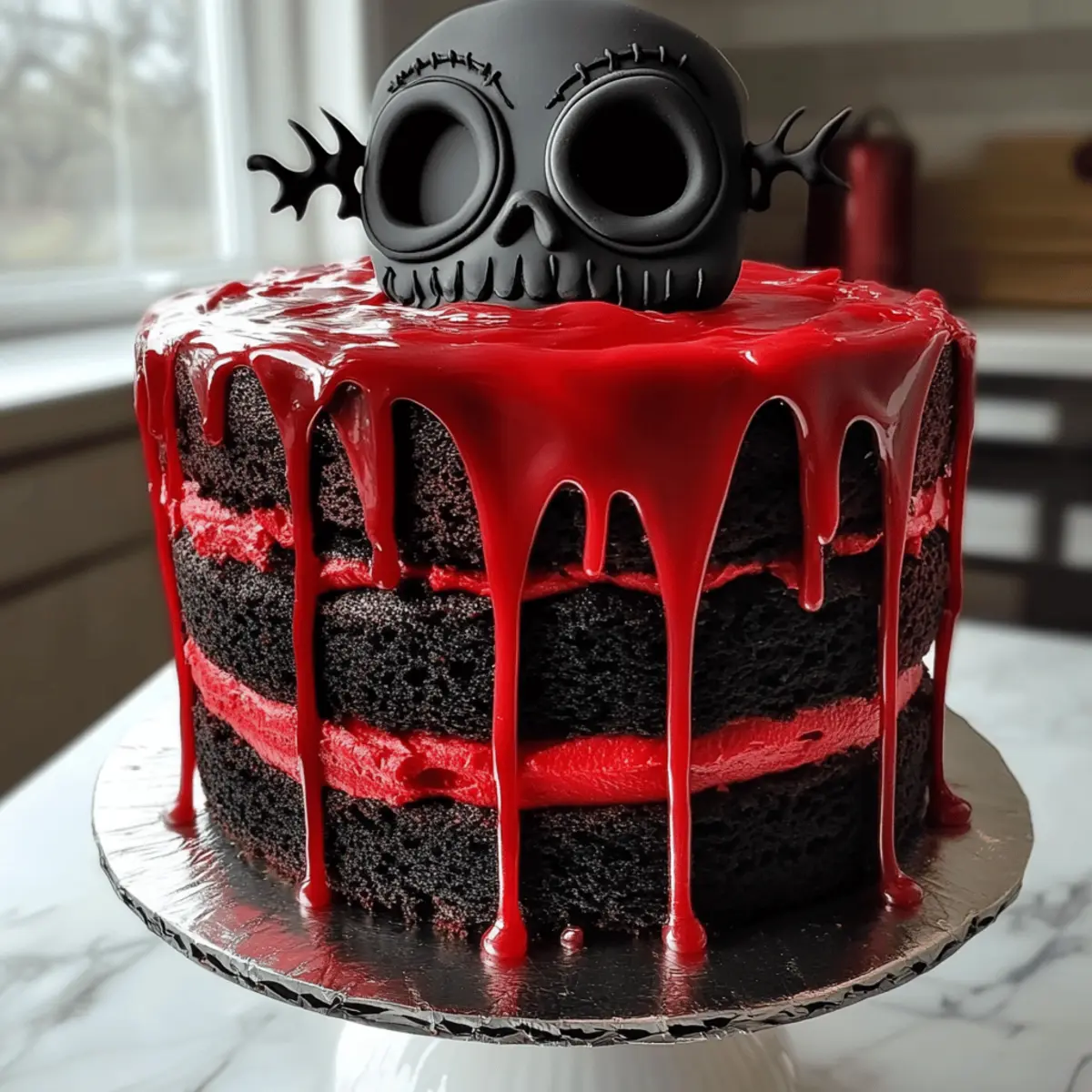 Horror-Kuchen-Rezept (Schwarz-rote Scream-Masken-Torte)