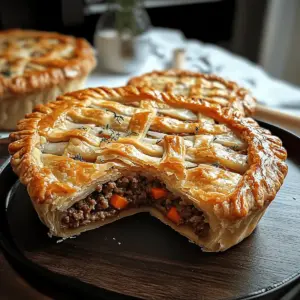 Fleischpastete Rezept Zutaten: - 500 g Rinderhackfleisch - 1 Zwiebel, gehackt - 2 Karotten, gewürfelt - 2 Selleriestangen, gewürfelt - 2 Knoblauchzehen, gehackt - 1 Teelöffel Thymian - 1 Teelöffel Rosmarin - 300 ml Rinderbrühe - 1 Esslöffel Worcestersauce - Salz und Pfeffer nach Geschmack - 400 g Blätterteig - 1 Ei, geschlagen Anleitung: 1. Ofen auf 200 Grad vorheizen. 2. In einer Pfanne das Hackfleisch anbraten, bis es braun ist. 3. Zwiebel, Karotten, Sellerie und Knoblauch hinzufügen und anbraten, bis das Gemüse weich ist. 4. Thymian, Rosmarin, Rinderbrühe und Worcestersauce hinzufügen, mit Salz und Pfeffer abschmecken. 5. Die Mischung 10 Minuten köcheln lassen. 6. Den Blätterteig ausrollen und eine Auflaufform damit auslegen. 7. Die Fleischmischung in die Form geben. 8. Den restlichen Blätterteig über die Mischung legen und die Ränder festdrücken. 9. Mit dem geschlagenen Ei bestreichen. 10. Im Ofen 25-30 Minuten backen, bis der Teig goldbraun ist. 11. Vor dem Servieren etwas abkühlen lassen.