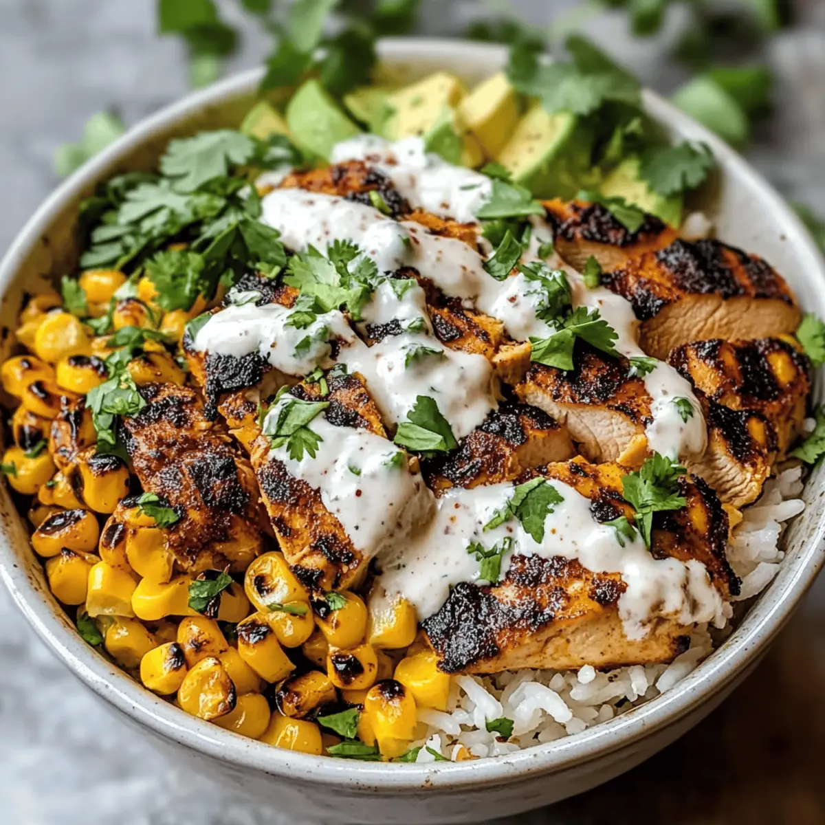 Straßenmais Hühnchen Reis Schüssel