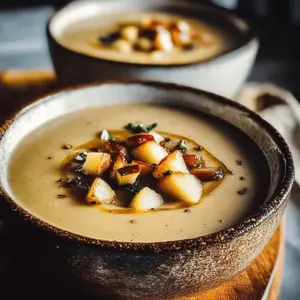 Creamy chestnut soup with fine caramelized apple