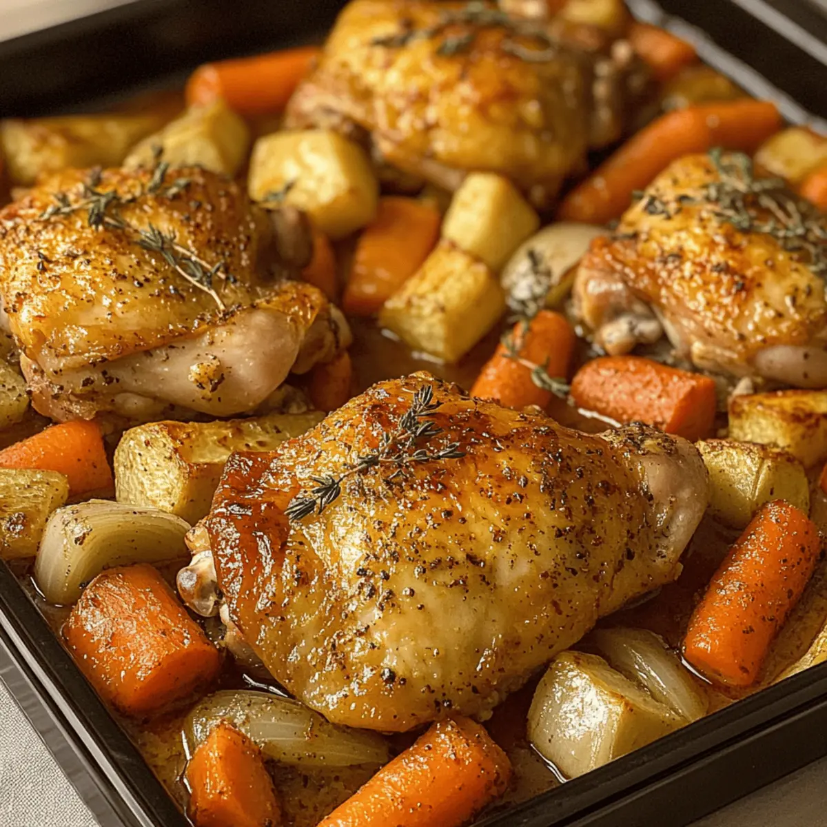 Chicken thighs with root vegetables from the oven