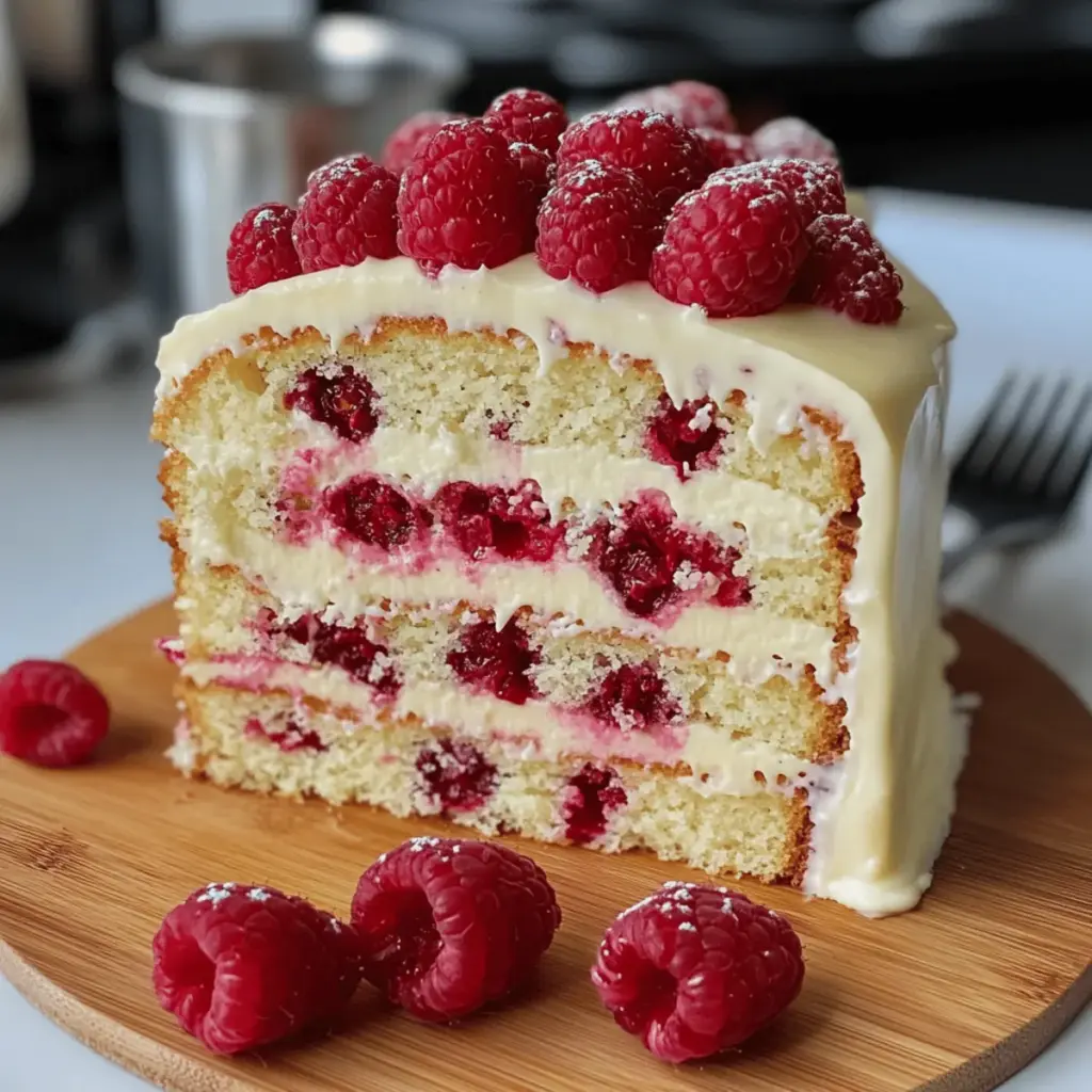 Weißer Schokoladen Himbeer Kuchen